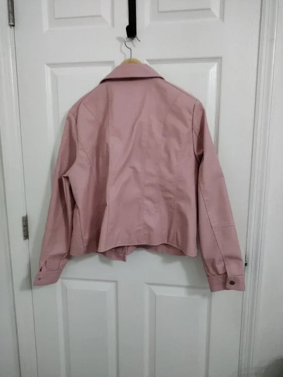 Braccini Petite Blush Pink Moto Jacket XL NWT Faux Leather Zip Biker - Picture 6 of 9